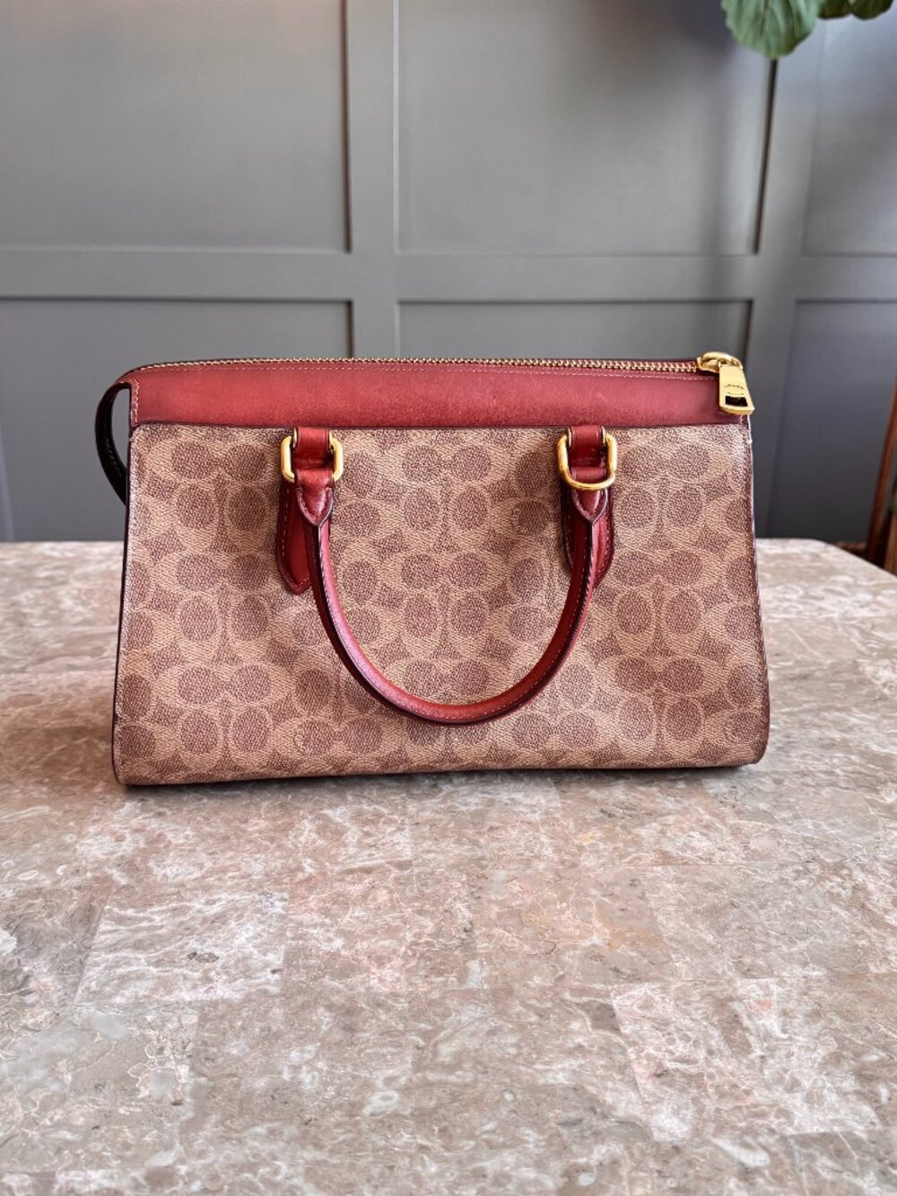 Coach Bond Satchel 30949 Signature Canvas Tan Rust Leather Crossbody